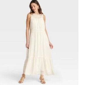 A New Day Cream Tiered Maxi Dress Sleeveless Sheer Gown Women's Size 2X Large